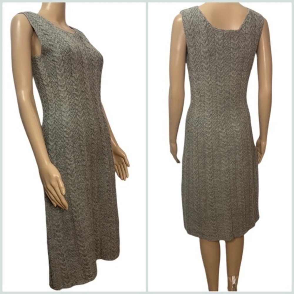 Vintage 70’s Handmade Gray Sleeveless Cable Knit Knee Length Sweater Dress